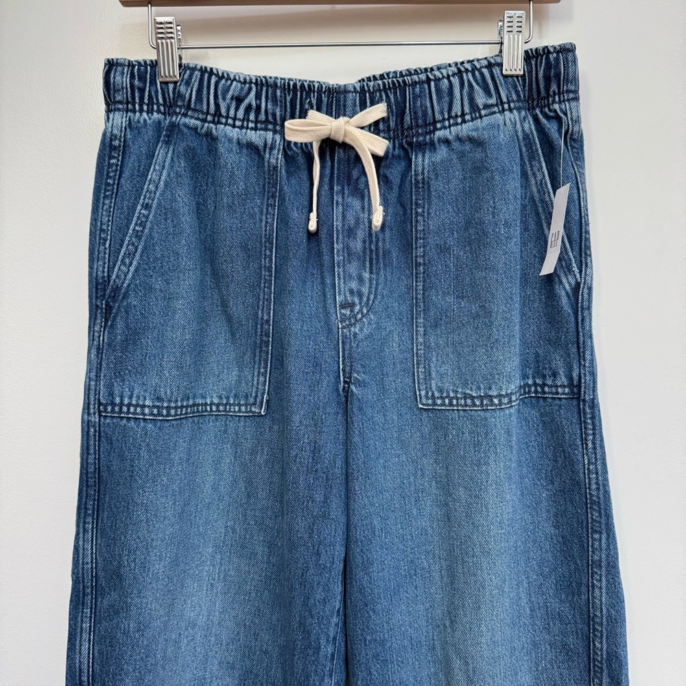 Gap Mid Rise Supersoft Pull On Barrel Leg Jeans Women Small Long NWT - Picture 3 of 13
